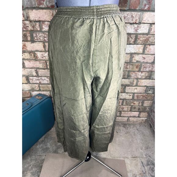 pants 100% silk drab green elastic waist 1980s - Picture 6 of 10